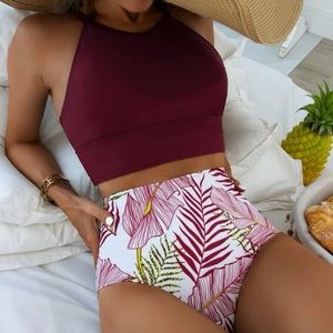 NWOT Tropical Print High Waisted Bikini